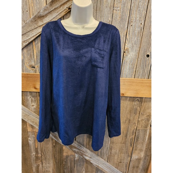 Croft & barrow size M LONG navy velour long sleeve top EUC SOFT ^ - Picture 1 of 6